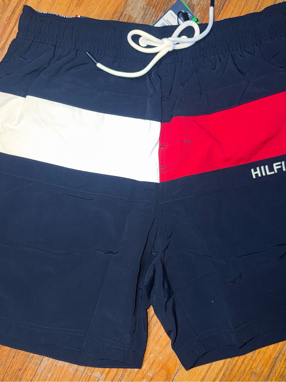 Tommy Hilfiger Men's Navy, Red & White Colorblock Athletic Shorts